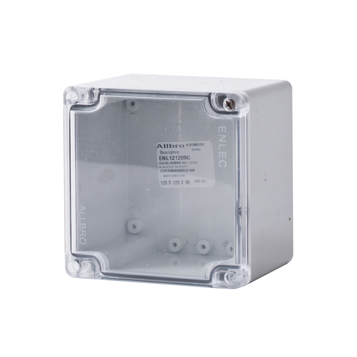 Polycarbonate Enclosure 120Hx120Wx90D Grey Base with Transparent Lid IP65