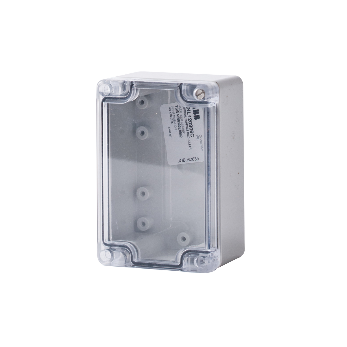 Polycarbonate Enclosure 120Hx80Wx55D Grey Base with Transparent Lid IP65