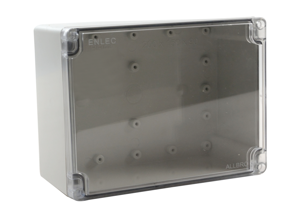 Polycarbonate Enclosure 200Hx150Wx90D Grey Base with Transparent Lid IP65