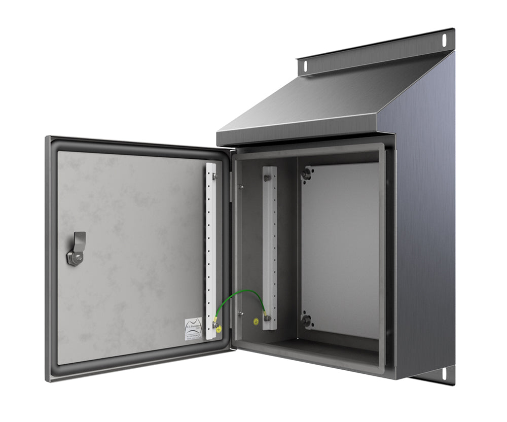 30Deg Sloping Roof 316L Stainless Steel Enclosure 400Hx300Wx150D - 1.5mm