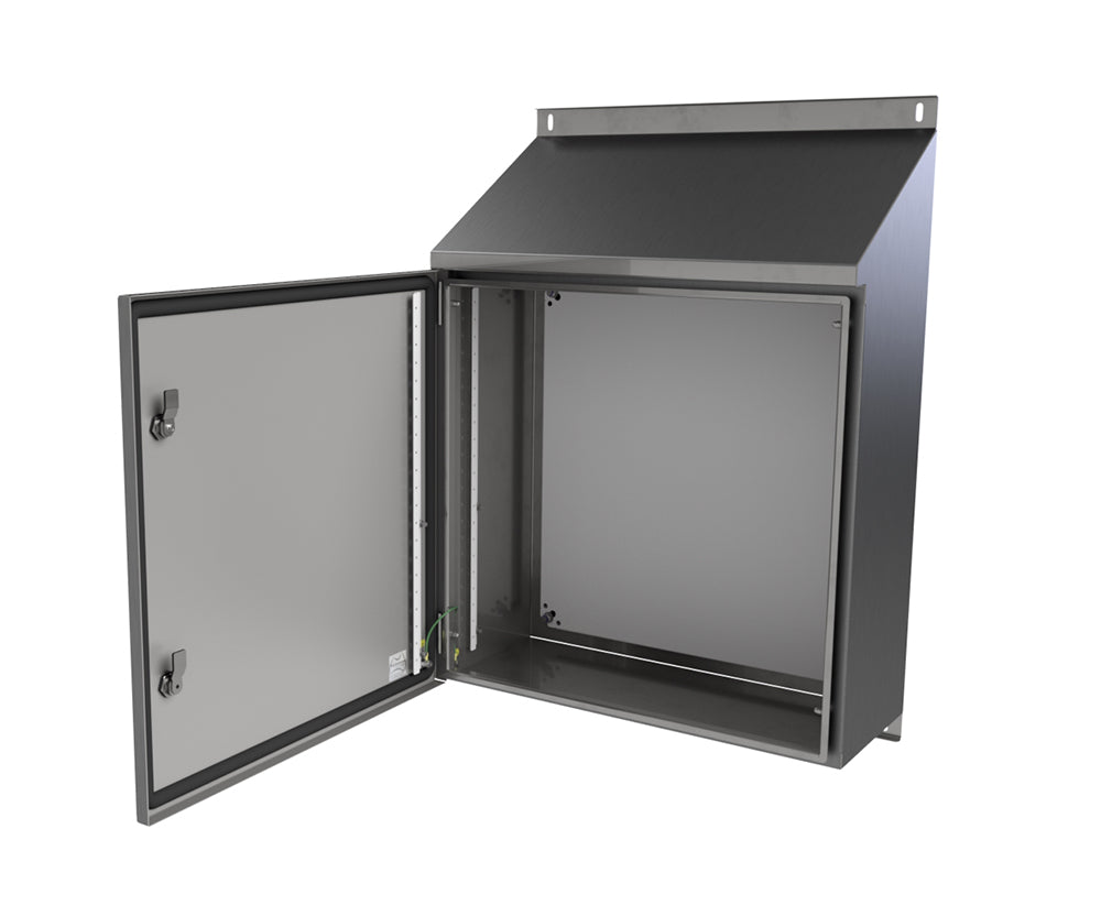 30Deg Sloping Roof 316L Stainless Steel Enclosure 600Hx600Wx250D - 1.5mm