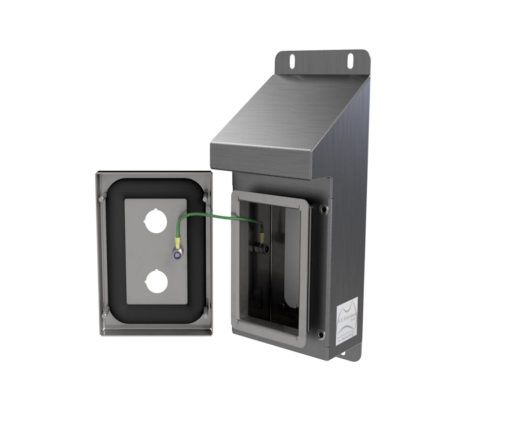 316L SS Sloping Roof Pushbutton Station 160Hx120Wx90D (2 Hole)