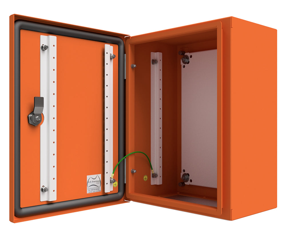X15 Orange Powder Coated, Galvanised Mild Steel Enclosure 400Hx400Wx200D - 1.5mm