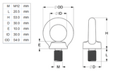 Stainless Steel Lifting Eye M12 - each