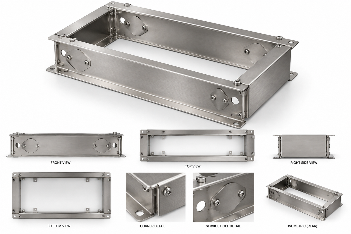 3mm 316 SS plinth to fit 600 wide x 300 deep Enclosure - Bolted  (made to order) 100mm H - POA