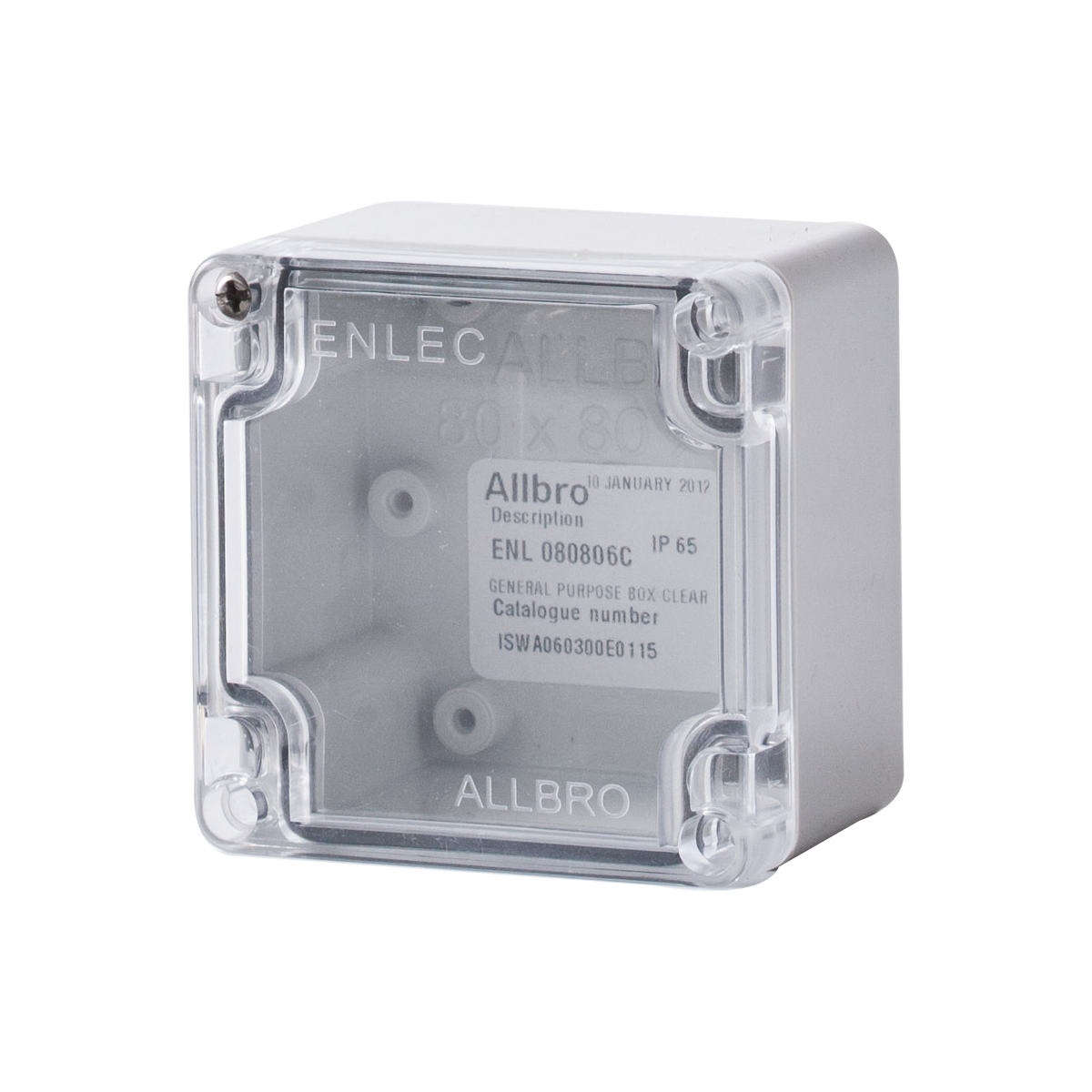 Polycarbonate Enclosure 80Hx80Wx55D Grey Base with Transparent Lid IP65