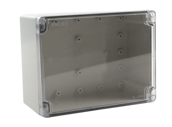 Polycarbonate Enclosure 200x120x90 Grey Base  with  Transparent Lid IP65