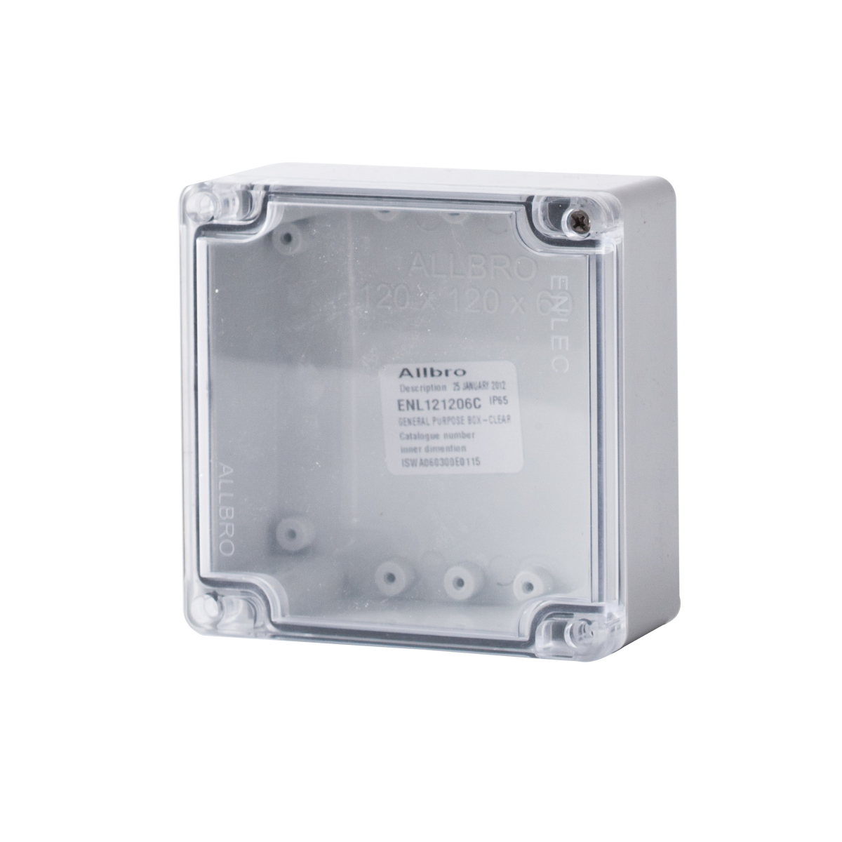 Polycarbonate Enclosure 120Hx120Wx55D Grey Base with Transparent Lid IP65