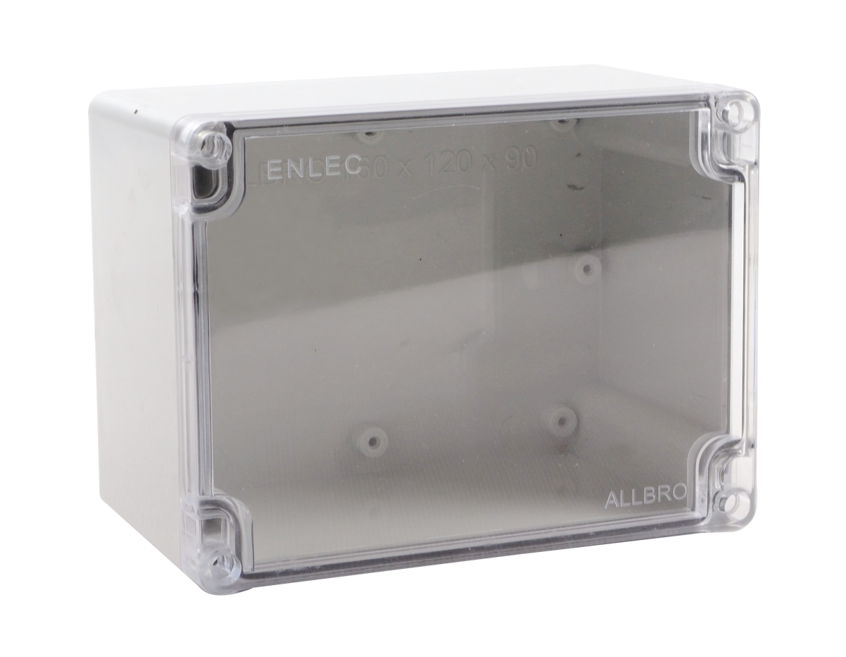 Polycarbonate Enclosure 160Hx120Wx90D Grey Base with Transparent Lid IP65