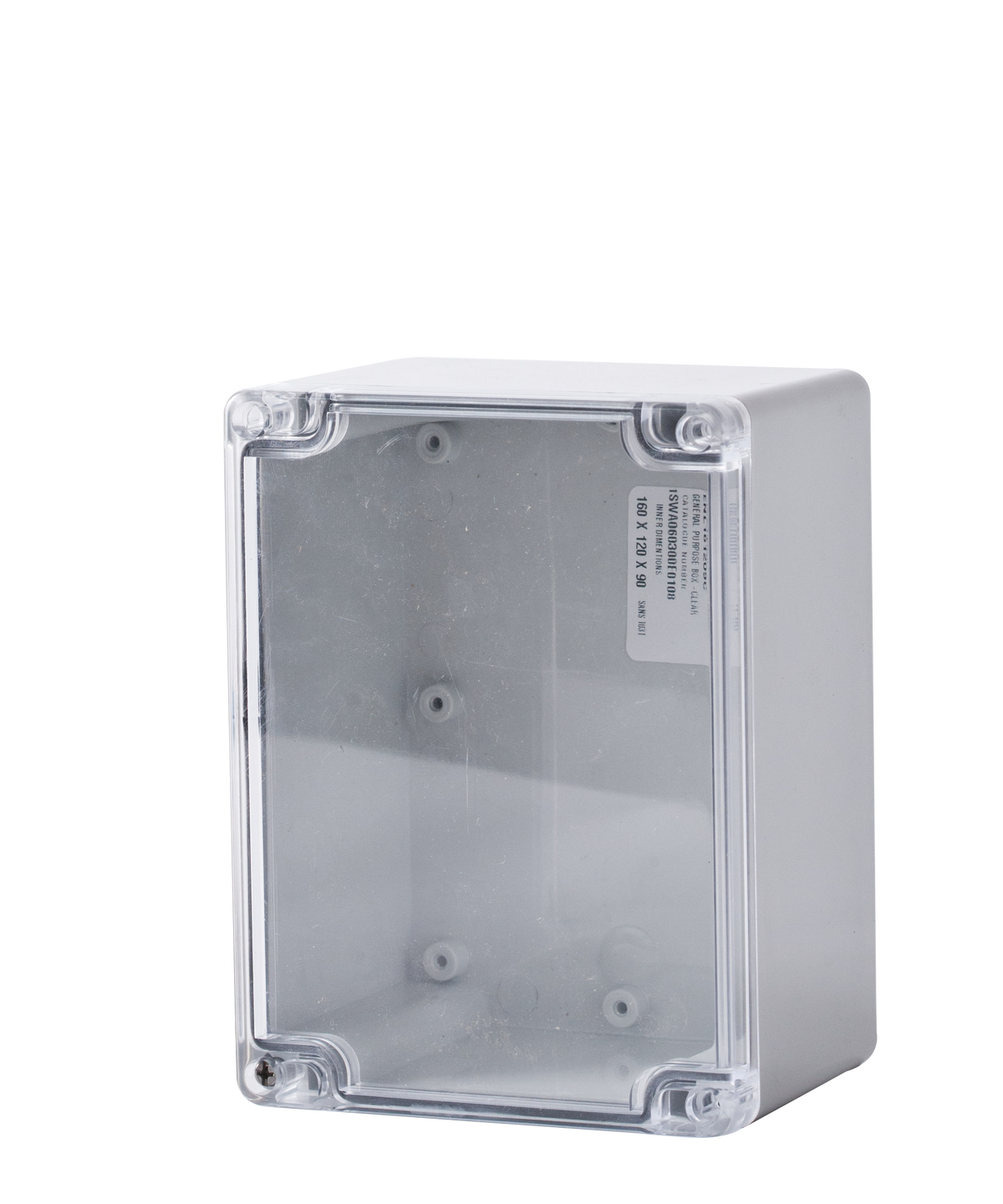 Polycarbonate Enclosure 160Hx120Wx90D Grey Base with Transparent Lid IP65