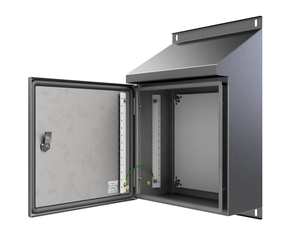 30Deg Sloping Roof 316L Stainless Steel Enclosure 400Hx400Wx300D - 1.5mm