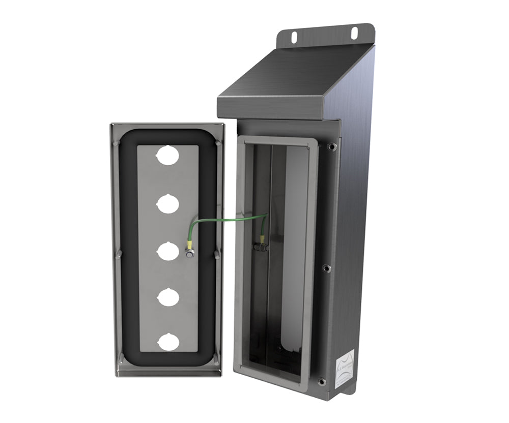316L SS Sloping Roof Pushbutton Station 320Hx120Wx90D (5 Hole)