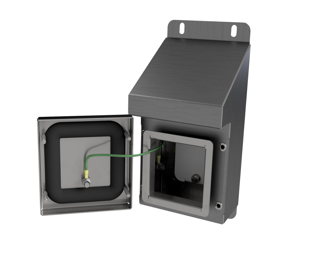 316L SS Sloping Roof Pushbutton Station 120Hx120Wx90D (1 Hole) with Blank Lid