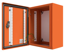 Load image into Gallery viewer, X15 Orange Powder Coated, Galvanised Mild Steel Enclosure 400Hx300Wx200D - 1.5mm
