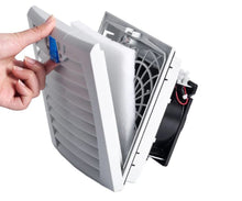Load image into Gallery viewer, Filter with Fan  (254x254, with 224x224 cut-out), 230-240V AC with LED, 220m3/h, RAL7035, IP54
